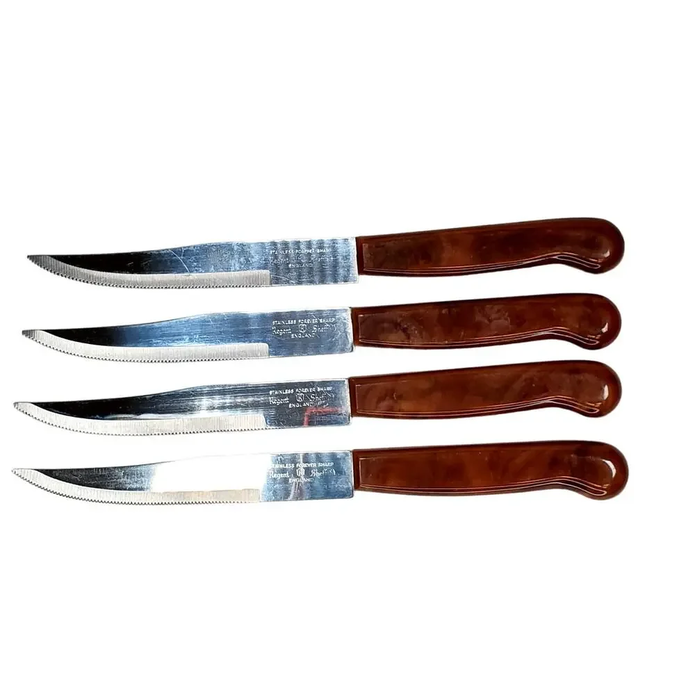 Vtg Regent Sheffield English Stainless 4 Piece Steak Knife Set in Storage Tray